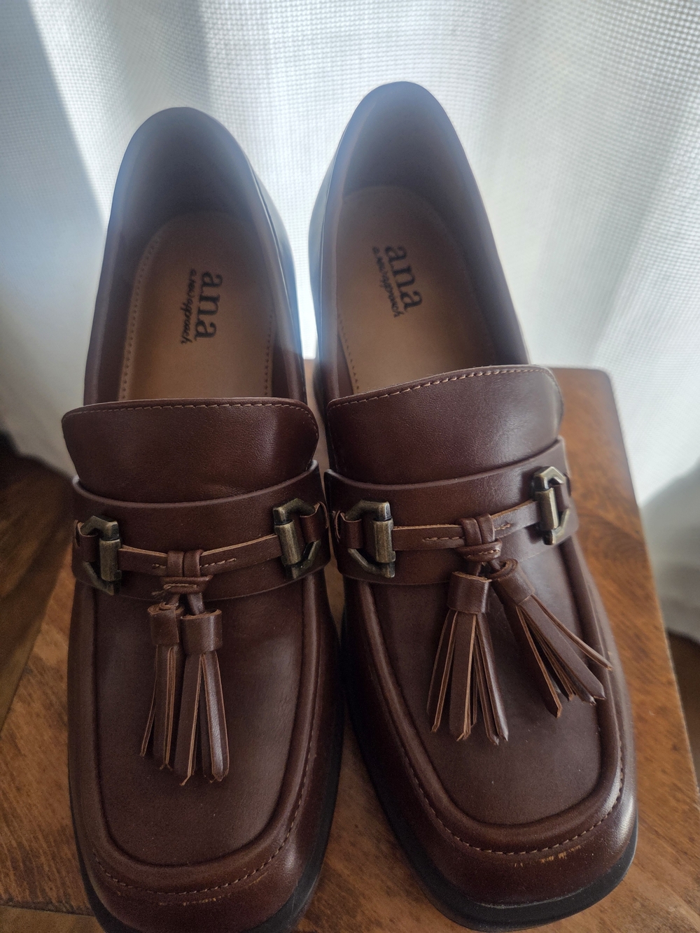 ANA by Amazon Brown Leather Tassel Wedge Loafers